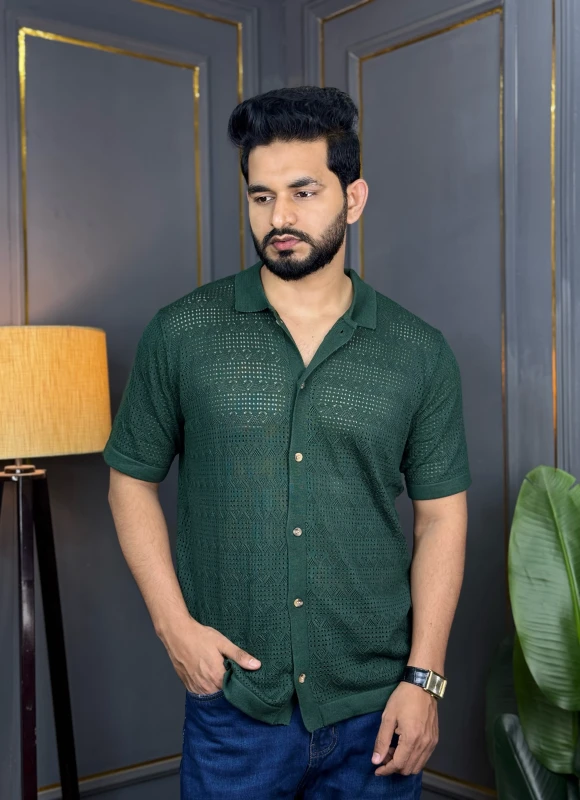 Premium Knit Structured Half Sleeve Shirt - Heritage Green
