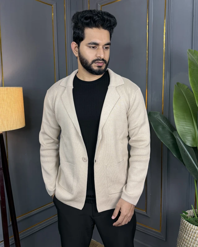 Premium Classy Sweater Knit Blazer - Off White