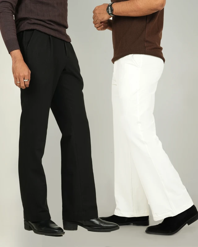 Premium Adjustable Formal Boot Cut Pant - Black +White Combo