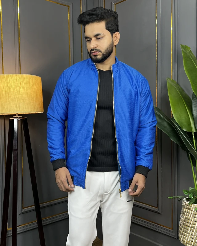 Stylish Zipper Bomber Jacket -  Blue