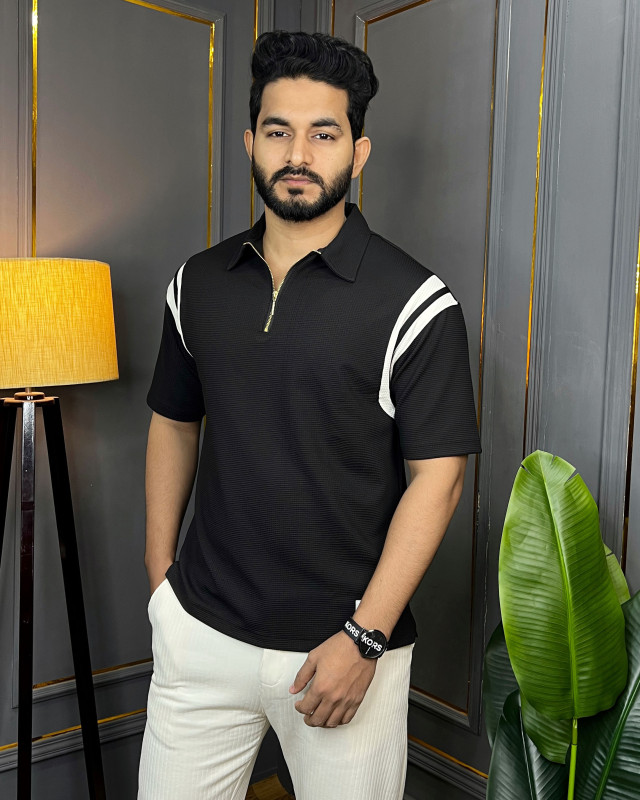 Premium Quality Half Zipper Baggy Polo - Black