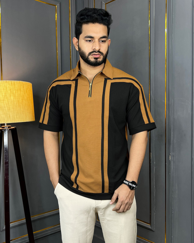 Premium Quality Retro Half Zipper Baggy Polo -  Mustard