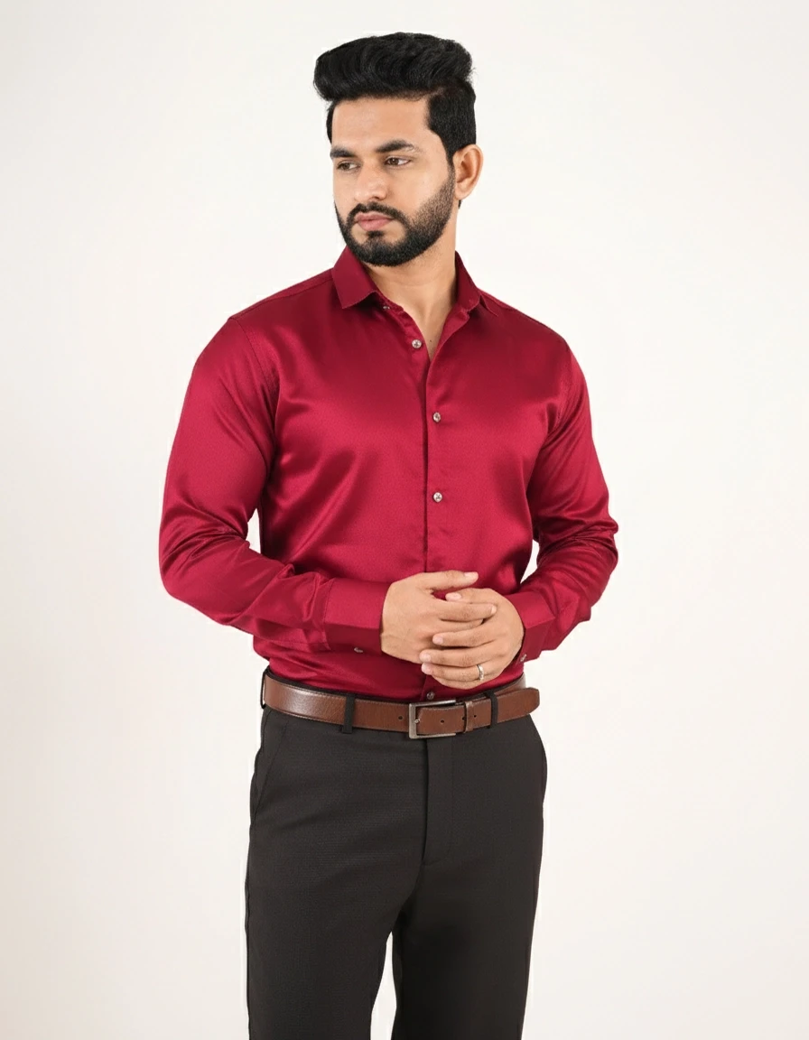Premium Crystal Fabrics Full Sleeve Shirt -  Crimson Luxe