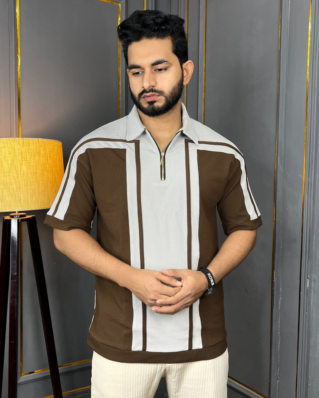 Premium Quality Retro Half Zipper Baggy Polo - Ash Grey