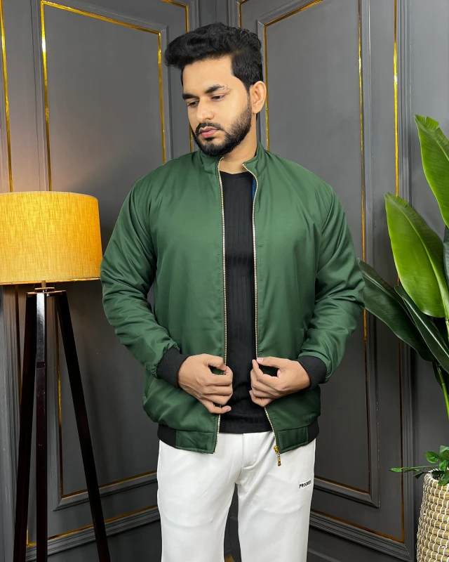 Stylish Zipper Bomber Jacket - Green