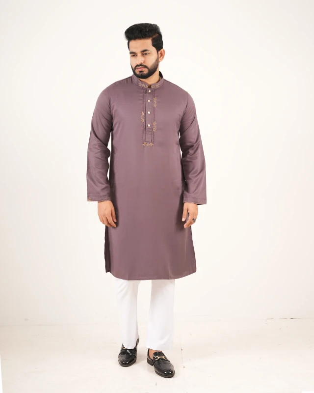 Premium Zardozi Work Design Panjabi - Mauve Taupe