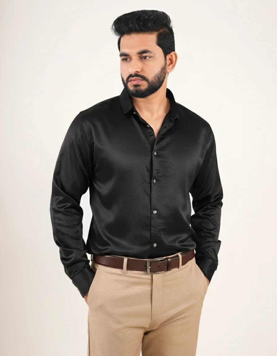 Premium Crystal Fabrics Full Sleeve Shirt -  Noir Black