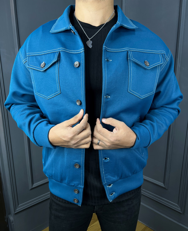 Premium Quality Foamex Spring Fabrics Trucker Jacket - Blue
