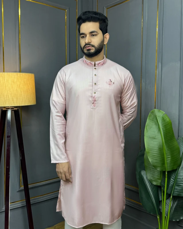 Premium Eid Edition Handcrafted Karchupi Panjabi  - Soft Pink