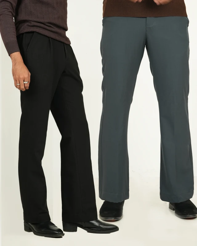 Premium Adjustable Formal Boot Cut Pant - Black+Ash Combo