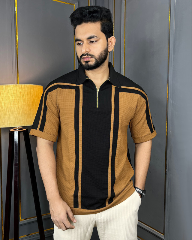 Premium Quality Retro Half Zipper Baggy Polo -  Noir Black