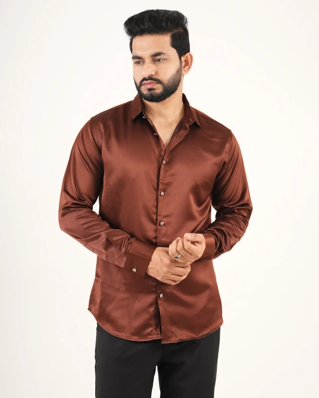 Premium Crystal Fabrics Full Sleeve Shirt -  Cocoa Coffee