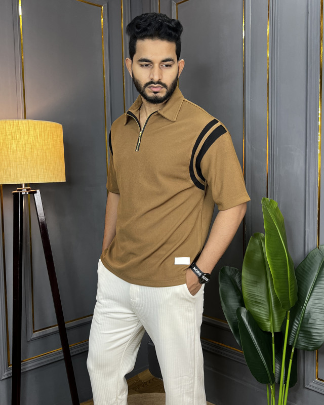 Premium Quality Half Zipper Baggy Polo - Mustard