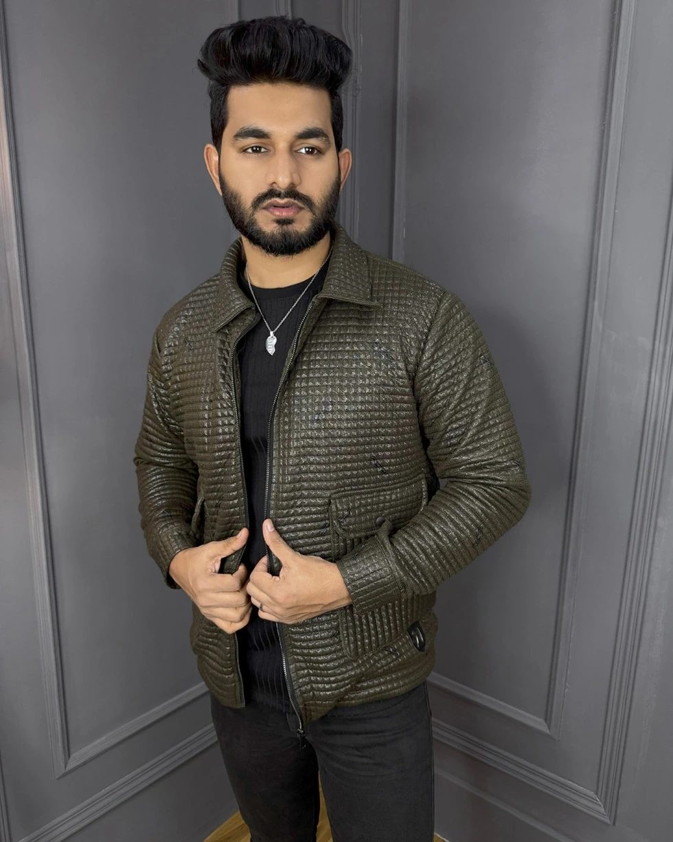 Premium Quality China Sponge Leather Zipper Jacket - Olive