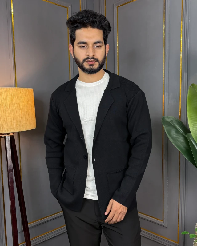 Premium Classy Sweater Knit Blazer - Black