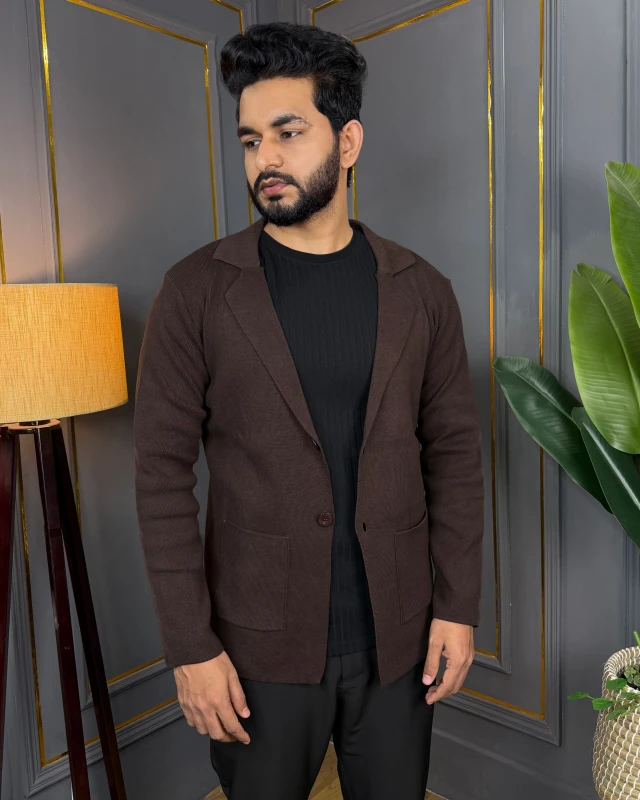 Premium Classy Sweater Knit Blazer - Coffee